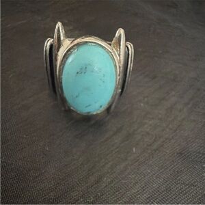 Turquoise Oval Stone Silver Ring - Women's Jewelry